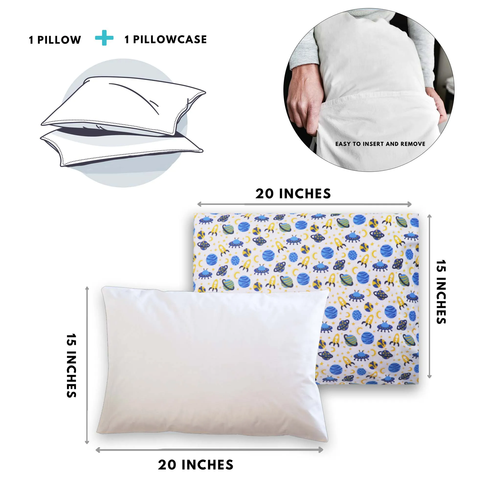 Satellite - Toddler Pillow with 100% Cotton Removable cover - 20 X 15 Inches | Children Pillows