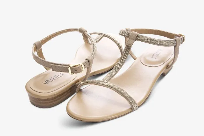 The Ball Chain T-Strap Flat Sandal in Nude