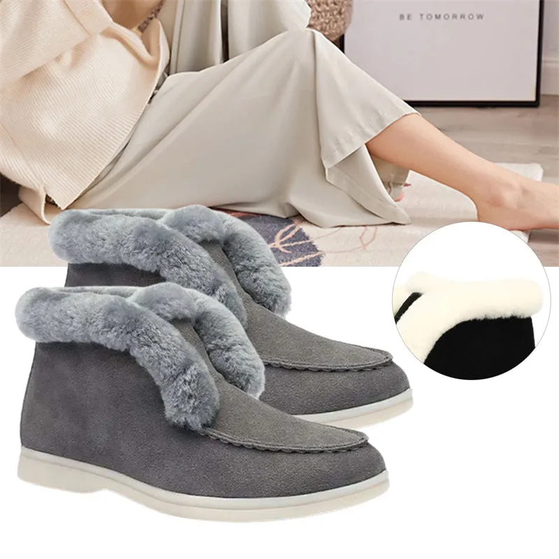 Women's Snow Boots Non-slip Faux Fur Lined Warm Low Heels Winter Shoes